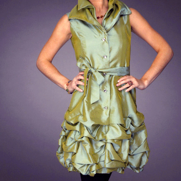 Jerry T Dresses & Skirts - AVANT GARDE Crystal Button Bustle DRESS IRIDESCENT